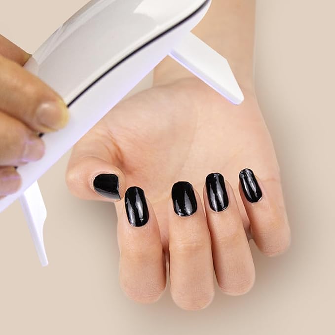 Semi Cured Gel Nail Strips, 20pcs Real Nail Polish Art Stickers, Pure Black Gel Nail Stickers - Work with Any UV Lamp, Long Lasting Full Wraps with Nails File and Stick