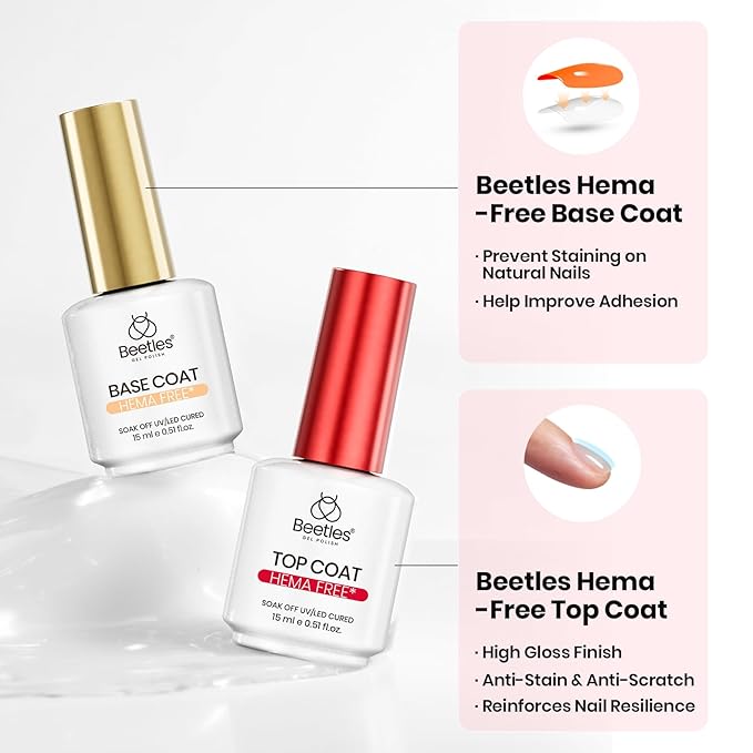 Beetles HEMA Free Builder Nail Gel with No Wipe Top Coat Gel Nail Polish and Base Coat Set for Nails Shine Finish and Long Lasting Upgraded Safe Low-Sensitivity Formula Nail Gifts for Women