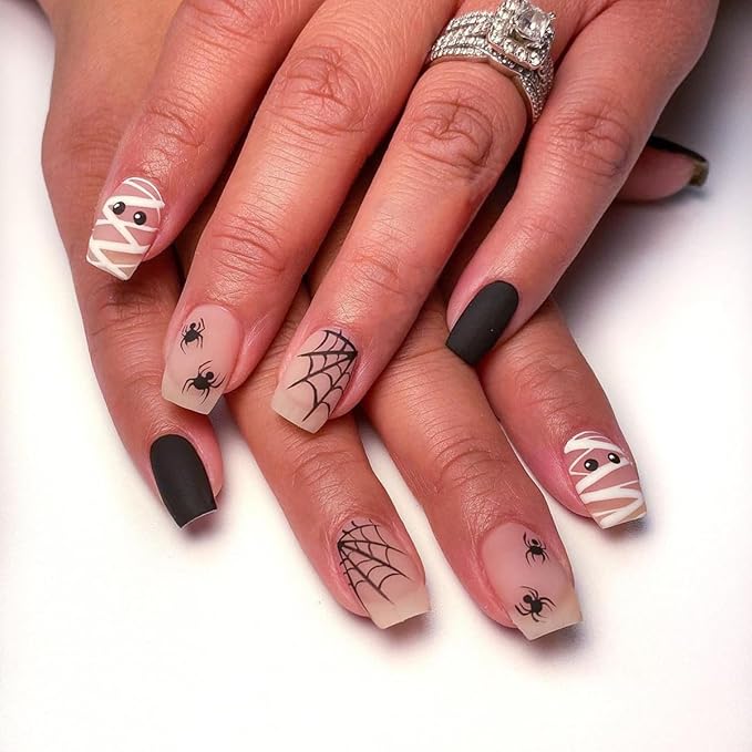 2 Sheets Halloween Nail Stickers for Nail Art, 5D Embossed Self-Adhesive Pumkin Cat Spider Web Nail Decals, Ghost Nail Supplies Nail Art Design Accessories for Women and Girls Manicure DIY Decoration