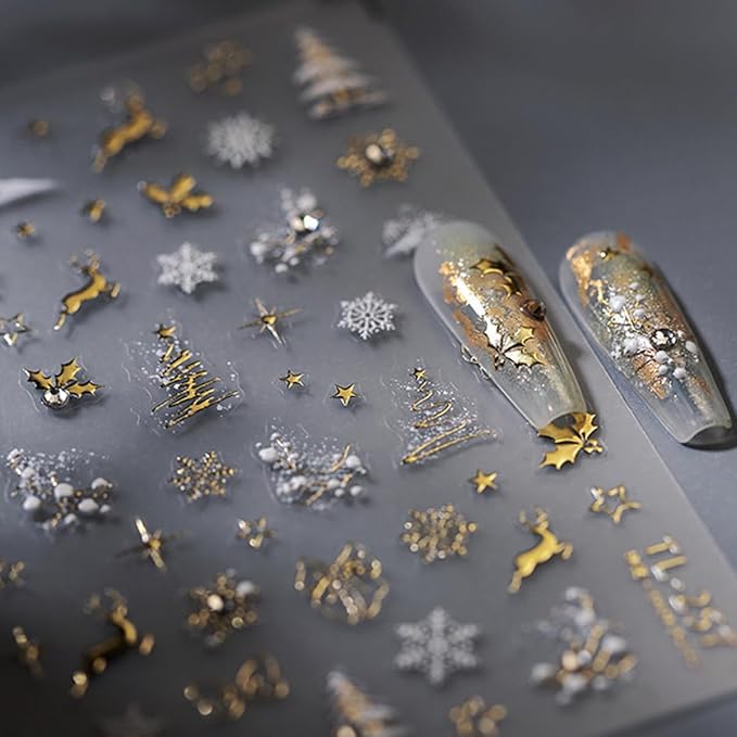 Christmas Nail Stickers Snowflake Nail Art Decals 5D Embossed Nail Design Winter Nail Art Stickers Self Adhesive Nails Supplies Nail Decorations for Women Girls