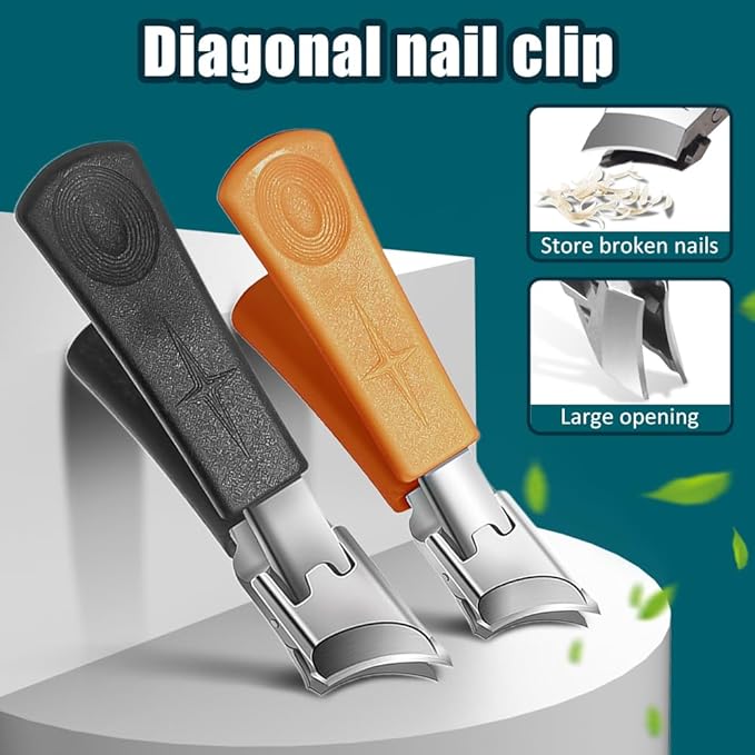 Wide Jaw Opening Anti-Splash Slanted Nail Clipper, 2025 New Curved Toenail Clippers for Thick Toenails, Ingrown Nail Clippers Wide Jaw Slanted Toenail Clippers for Women and Men (A-Black)