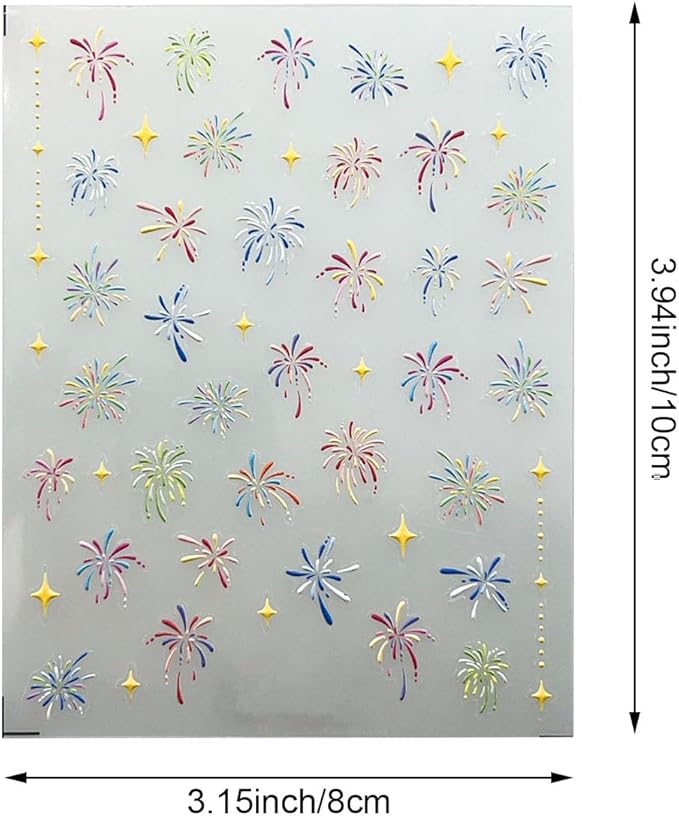 Holographic Firework Nail Art Stickers, Independence Day Patriotic Design, Sparkling Starry Sky Decals for Manicure, 2 Sheets