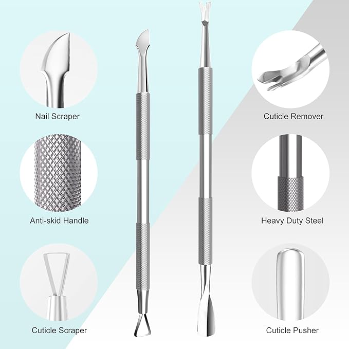 Cbiumpro 5-Pack Cuticle Trimmer Set with Pusher, Cutter, Scraper, Nipper, Clipper, Professional Stainless Steel Cuticle Remover Tools Kit for Fingernails & Toenails - with Case