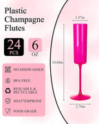 Ciaell 24 Pack Hot Pink Plastic Champagne Flutes - Image 2