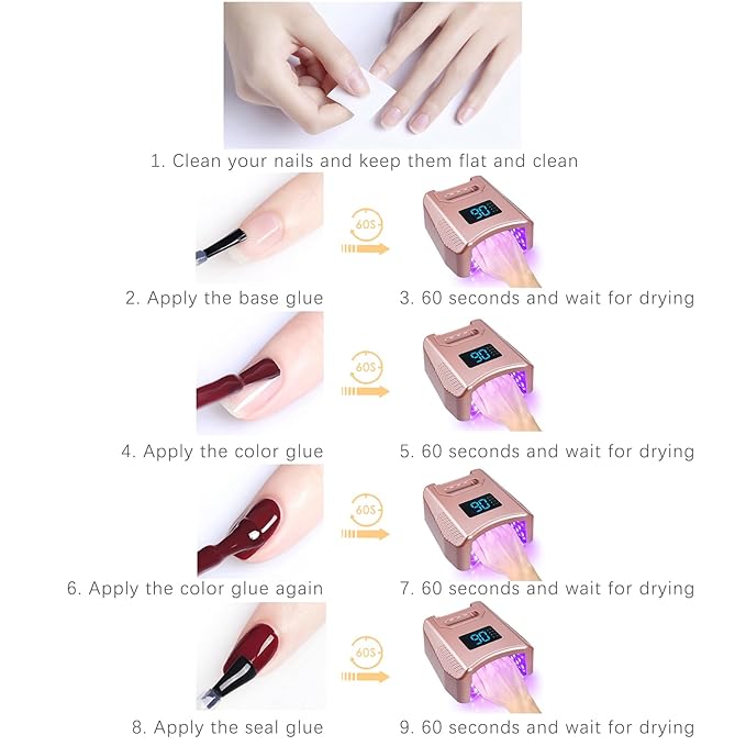 Cordless UV LED Nail Lamp 80W 52LEDs Gel Nail Polish Dryer Quick Drying Fingernail Toenail Curing Lamp 4 Timer Settings with Auto Sensor Digital Display Screen Nail Art Salon Tool