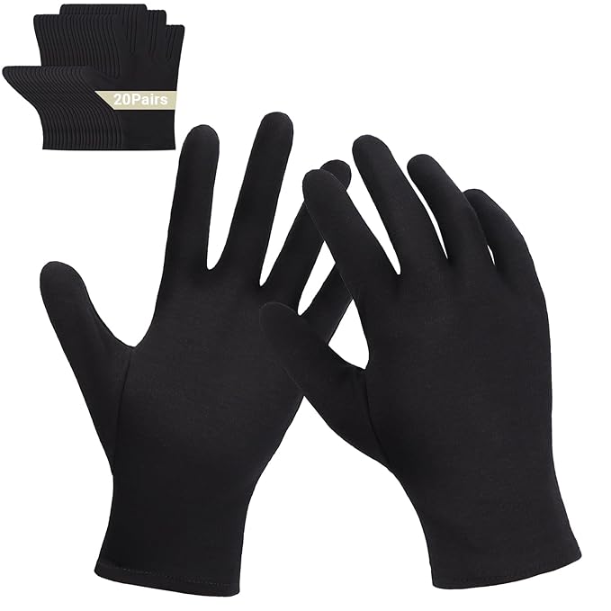 20 Pairs Archival Photo Gloves, Black Work Gloves for Art Handling Working Photography Cloth Gloves Liners Bulk for Handling Jewelry, Film, Photo, Coin Collectors, Metal Inspection Men & Women