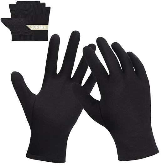 20 Pairs Archival Photo Gloves, Black Work Gloves for Art Handling Working Photography Cloth Gloves Liners Bulk for Handling Jewelry, Film, Photo, Coin Collectors, Metal Inspection Men & Women