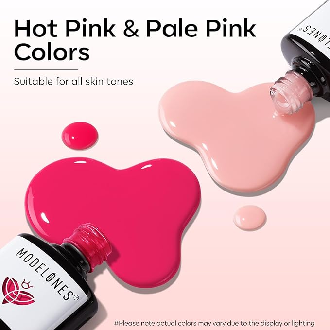 modelones Gel Nail Polish Set 2 PCS 15 ML Hot Pink Neon Vibrant Fluorescent Gel Nail Polish Soak Off UV Hot Pink Nail Art DIY Manicure At Home For Women Girls