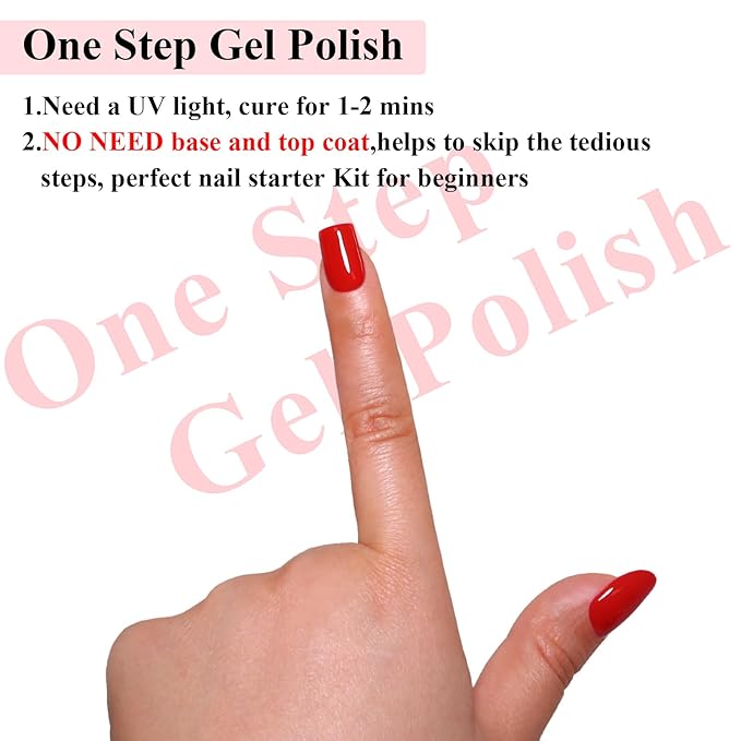 Imtiti Red Gel Polish, Bright Red Gel Polish 3 in 1 One Step Gel Polish Kit, Soak Off LED U V Gel Polish Nail Art Starter Manicure Salon for Women Girls 0.3 Fl Oz
