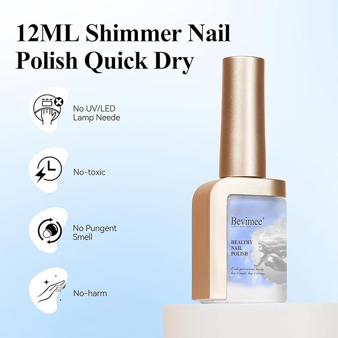 Quick Dry Nail Polish 12ML, Mermaid Shimmer Pearl Aurora Blue Nail Polish Regular Air Fast Drying Fingernail and Toenail Nail Lacquer Polish Natural Color Nail Art Salon DIY at Home