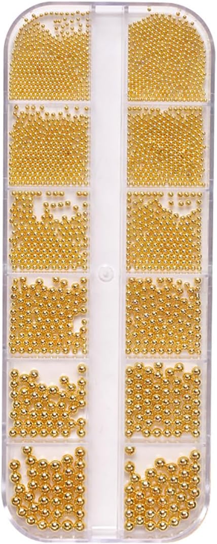 0.8mm Gold Nail Charms Caviar Beads for Nails 6 Sizes Mini Small Stainless Steel Beads Nails Art Decorations Gun Grey DIY Tool Nail Studs Accessories Gold Charms for Nails (Light Gold)