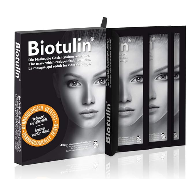 Biotulin Bio Cellulose Face Mask - Pack of 4 - Anti Wrinkle Hydrating Mask- Hyaluronic Acid - Anti Aging Ingredients