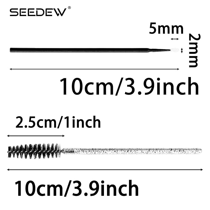 (400+300 Pieces) Black Crystal Handle - 400 Cotton Swabs + 300 Brushes for Lash Extensions, Makeup (Simple Packaging)-(Crystal Black)