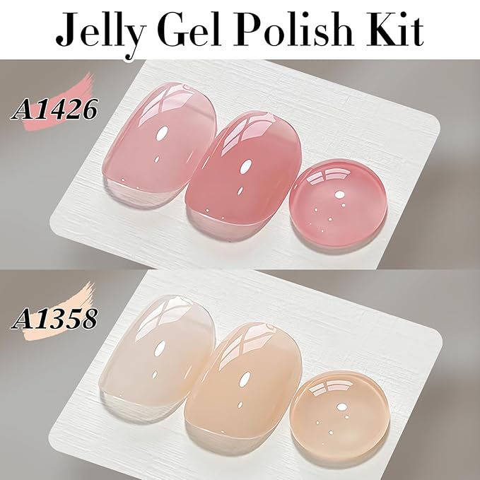 Double Rhythm Gel Nail Polish Set of 6 Colors Baby Light Pastel Milky Nail Polish Starter Kit Art DIY Salon Home (Jelly Sheer Nude Pink White,Kit 36)
