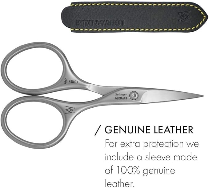 GERMANIKURE Professional Nail Cutter Scissors - FINOX Stainless Steel Nail Scissors - Curved for Nail Tips - Manicure Tools in Leather Case - Ethically Made in Solingen Germany - 4704