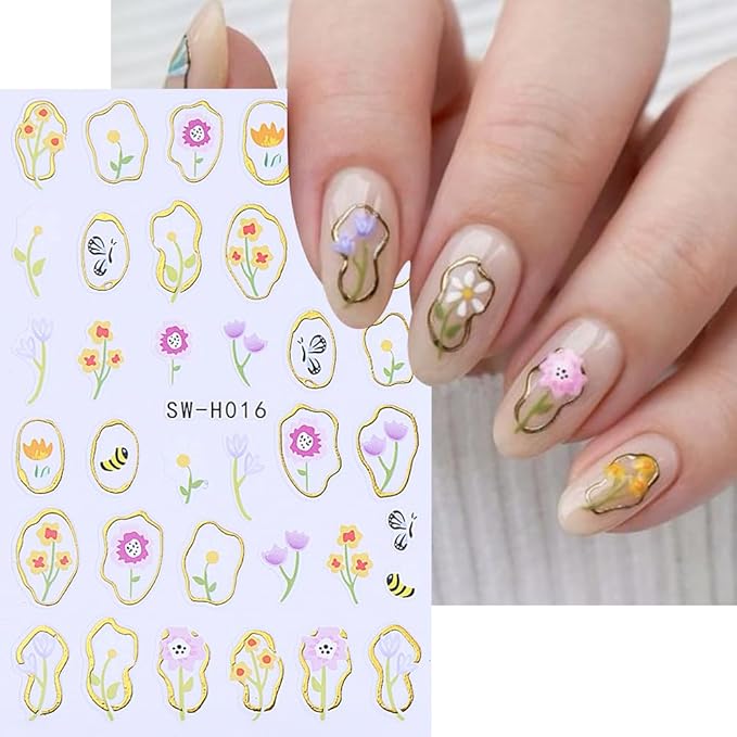 4 Sheets Gold Butterfly Nail Stickers for Nail Art, 3D Self-Adhesive Flower Leaf Boho Butterfly Nail Decals, Nail Supplies Nail Art Designers Accessories for Women and Girls Manicure DIY Decoration