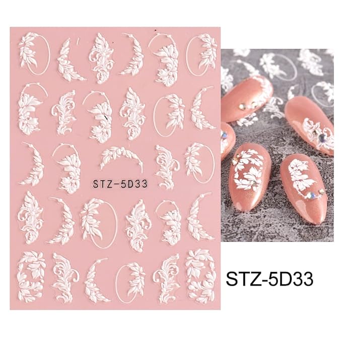5D Spring Embossed Flower Nail Art Stickers 4 Sheets JMEOWIO Real Self-Adhesive Decals Floral Design Nail Decoration for Women Girls