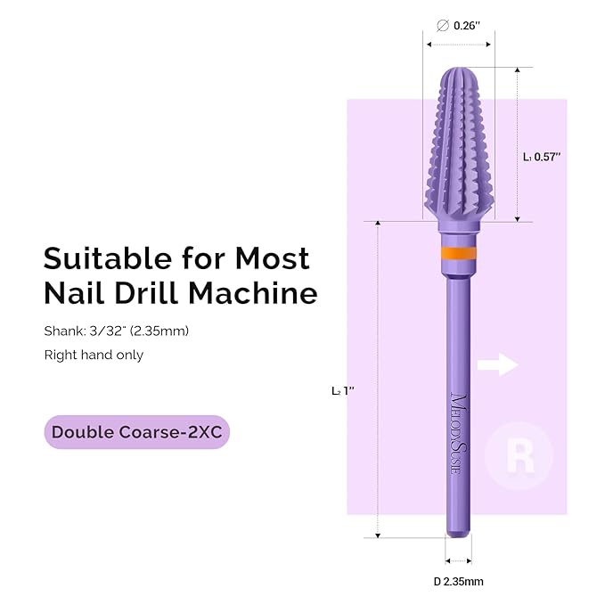MelodySusie Professional Tornado 3/32'' Nail Drill Bits, Carbide Tungsten Multi-function Bits, Suitable for Manicure Pedicure Cuticle Gel Polishing, Salon Bits, Series Bit-X, Purple, 2XC