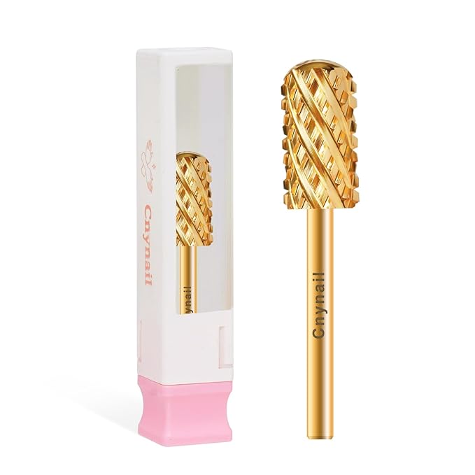 3/32" Large Barrel Smooth Round Top Tungsten Carbide Nail Drill Bit Safety Bit for Gel & Acrylic Removal, 2-Way Rotating Efile Tip, Salon Electric File Accessory (4XC Grit, Gold)