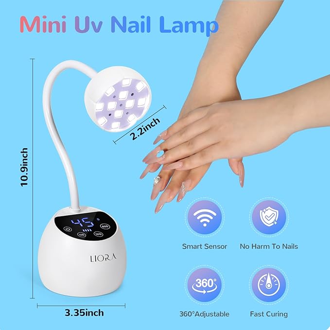 LIORA UV LED Nail Lamp - Gooseneck UV Light for Gel Nails, Cordless USB Rechargeable Flash Curing Ligth with 4 Timers & Auto Sensor, Nail Dryer Gel Polish Light for Salon Home DIY