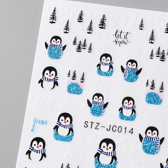 3D Christmas Nail Stickers for Nail Art, Elk Winter Penguin Nail Decals Nail Art Supplies 6PCS Red Elk Penguins Tree Xmas Nails Design Adhesive Sticker for Women Holiday DIY Manicure Nail Decorations