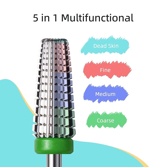 5 in 1 Nail Drill Bits, Coarse Safety Tapered Nail Bit, Straight Cut Carbide Drill Bits for Nails, 3/32 Two-way, Electric Drills Removal Manicure Thick Gel