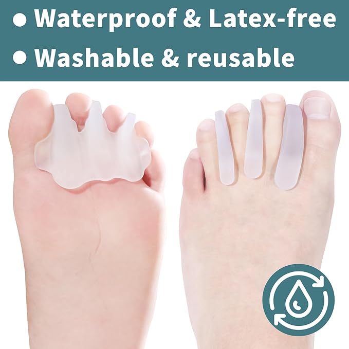 4 Pairs Silicone Toe Separators Toe Spacers for Women Men,Breathable and Soft Options for Pain from Bunions,Plantar Fasciitis, Foot Alignment（Transparent）