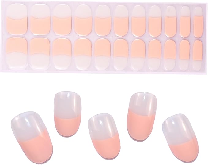 Semi Cured Gel Nail Strips 22pcs Polish Stickers Manicure Wraps for Home DIY Works with Nail Lamp Light