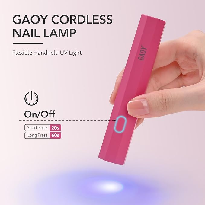 GAOY Handheld UV Light for Gel Nails, Portable LED Nail Lamp, Mini Nail Light, Cordless Rechargeable USB Nail Dryer for Fast Curing, Octagon Rosy