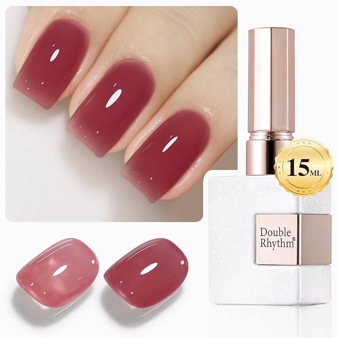 Double Rhythm Gel Polish 15ML Jelly Sheer Pastel Light Milky Color Pearl White Bottle 1 PC 0.5 OZ Full Size Nail Art Salon at Home (Pink Purple-D1375)