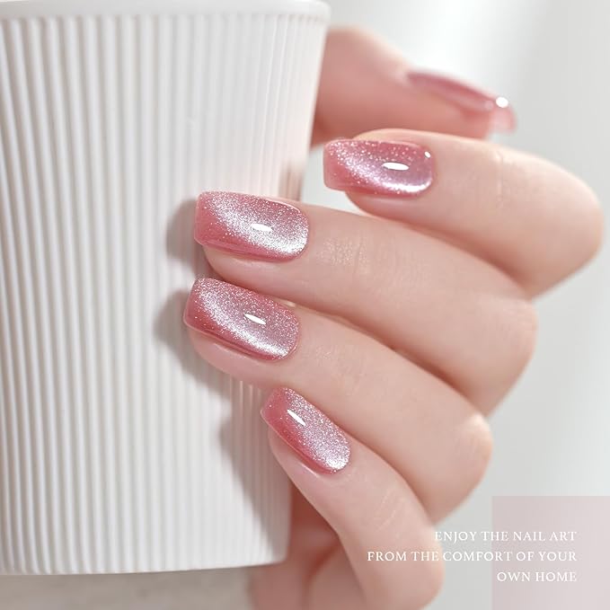 GAOY Pink Ocean Cat Eye Gel Nail Polish Set with Magnet for Holographic Cat Eye, Salon Gel Manicure and Nail Art DIY at Home