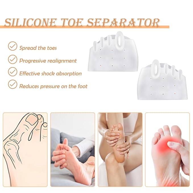 5 Pair Silicone Toe Separators, Breathable Soft for Preventing Rubbing and Relieve Pressure, High Elasticity, Shock Absorption Pressure Relief(3 Pair Transparent, 2 Pairs White)