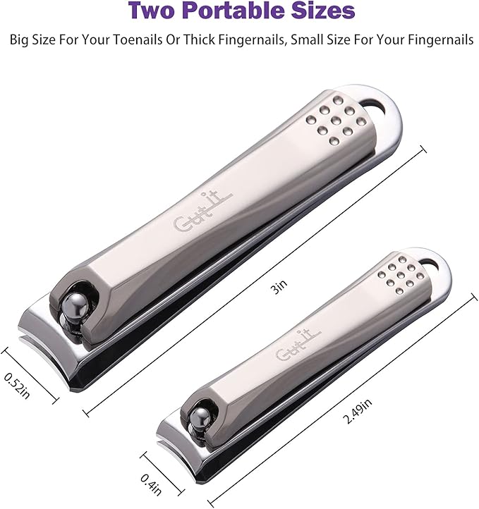 2Pcs Stainless Steel Fingernail Clipper W/Built-in Nail File, Ultra Sharpness & Sturdy Toenail Clipper Set for Men and Women, Washable
