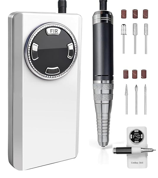 Lumcrissy 40000RPM Professional Electric Nail File Kit - Rechargeable Cordless Nail Drill for Acrylics Gel Nails, Portable Efile Machine with 6 Bits for Home Salon Manicure Pedicure Care (White)