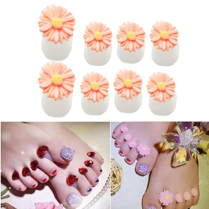 8Pcs Silicone Toe Separators, Daisy Flower Toe Separators Gel Foot Toe Spacers Separators Bunion Corrector for Pedicures Nail Polish Salon, Orange