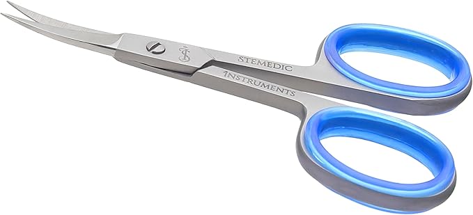 Nail Cuticle Scissors Curved Eyebrow Scissors for Nail, Cuticle, Eyelashes, Nose Hair, Mustache and Beard - Manicure and Pedicure Small Scissors for Men and Women (Blue)