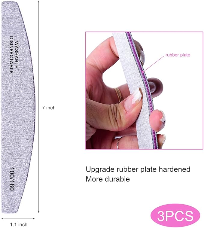16PCS Nail Files and Buffer with Storage Box,Professional Manicure Pedicure Kit White Buffer Block Reusable 100/180 Grit Nail Files Emery Board Black for Nature Acrylic Nails Home Salon Travel Use