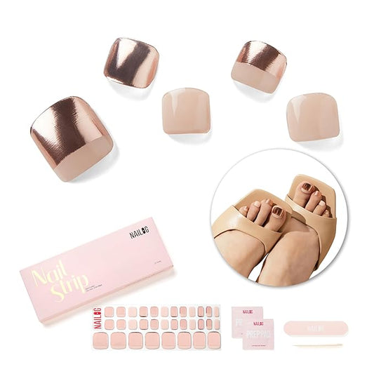 NAILOG Semi Cured Gel Nail Strips, Toe Nail Polish Strips with Glossy Gel Finishing | Buy 3 Get 1 UV Lamp| 32 Pieces Long Lasting Pedi Stickers | White