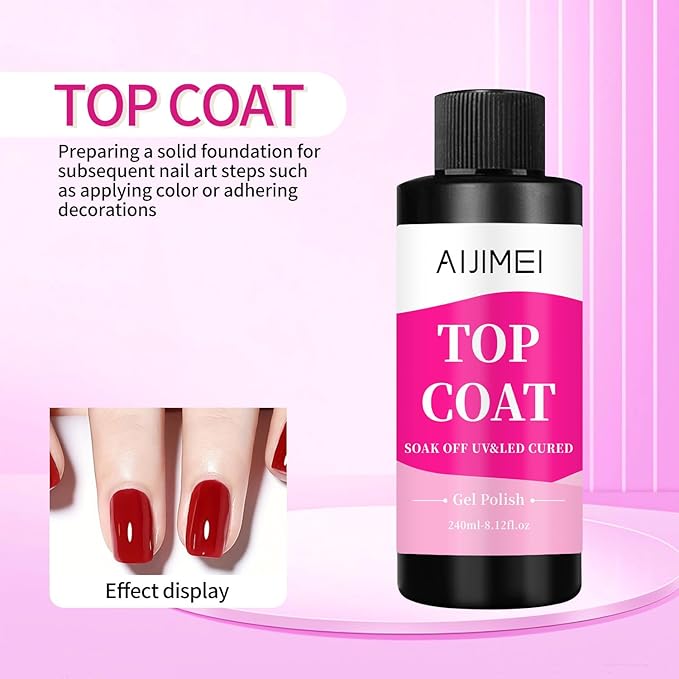 AIJIMEI Top Coat Nail Polish Premium 240ml Gel Top Coat – Long Lasting, Top Coat for Gel Nail Polish – Nail Art Topcoat for Salon-Grade Nails at Home 8 Fl Oz