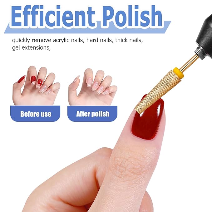 Mesee 4 Pieces Super Long 5 in 1 Nail Drill Bits, 3/32'' Shank Tapered Nail Bits Efile Safety Bits Professional Carbide Tungsten Bits for Nail Manicure Pedicure Cuticle Gel Polishing - Gold ﻿