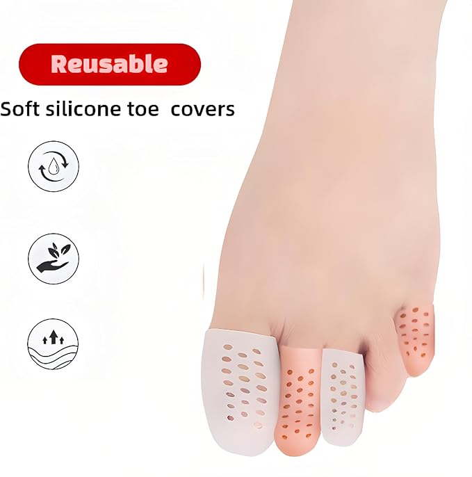 10 Pack Toe Caps and Toe Protectors for Women & Men Silicone Toe Covers Cushions for Pain Relief,Toe Bandages and Sleeves for Ingrown Toenails,Corns,Calluses,Blisters(4L +6 S) (Flesh Color)