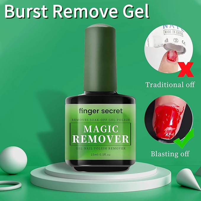 Gel Nail Polish Remover Kit, Fast Efficient Gel Polish Remover for Tough Gel, No Damage to nails Remove Soak Off Nail Gel Polish Portable Magic remover -0.5oz