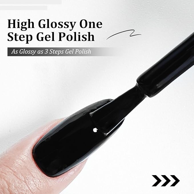 JODSONE Black Gel Polish Top Base Coat,16.5ml 3-in-1 One Step Gel Polish,Base Color Top Gel in One, Save Time,Long Lasting