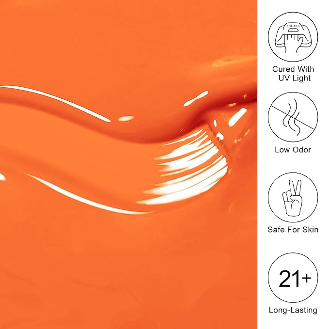 Imtiti Orange Gel Nail Polish, Neon Orange Nail Gel Polish High Gloss Soak Off UV LED Spring Summer Nail Art Manicure Salon DIY Design 10ML