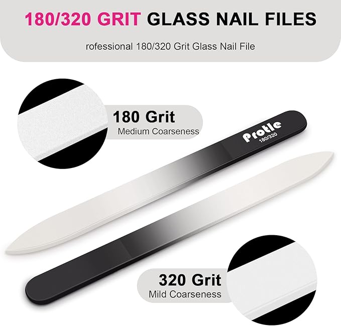 Glass Nail Files for Natural Nails，1Pack Double Sided 180/320 Crystal Nail Filer with Case,Professional Fingernail Files for Women Girls Gifts (Black)
