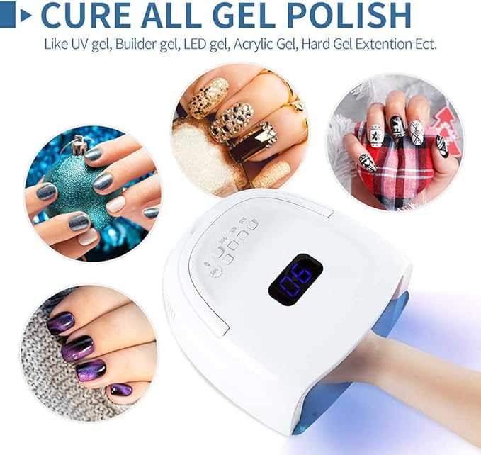 UV LED Nail Lamp,60W Professional Rechargeable UV LED Nail Dryer for Gel Nail Polish Dryer Fast Curing Lamp, 4 Timer Settings Gel Nail Lights for Auto Sensor Nail Machine (White)
