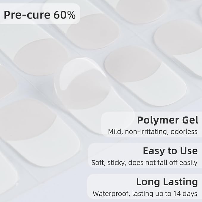 Semi Cured Gel Nail Strips, 28 pcs French Tip Gel Nail Stickers for Women Work with Any UV Lamp, UV Nails Stickers for Home DIY Nails Art (French)