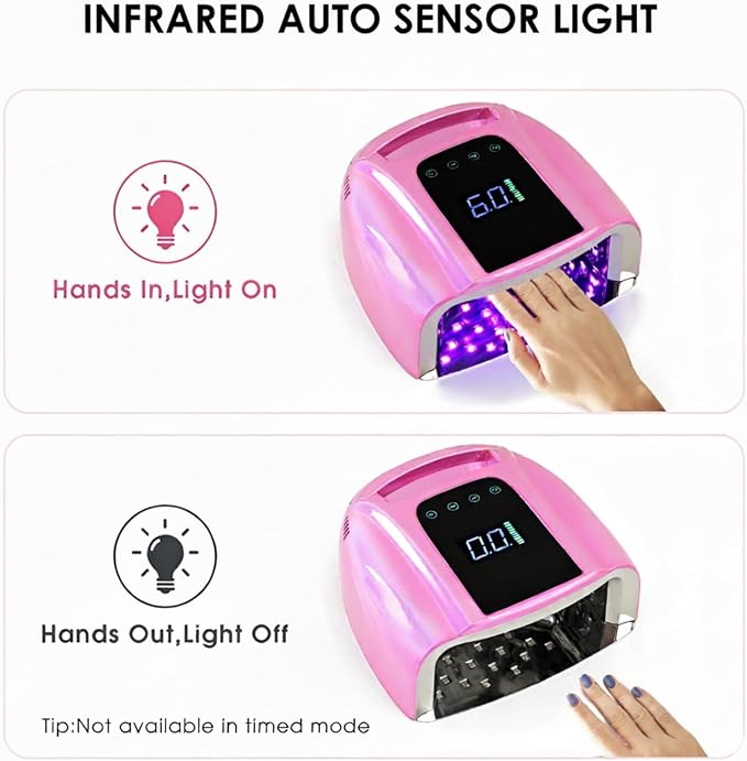 Professional Rechargeable 96W UV LED Nail Lamp Cordless UV Light for Nails Machine with Removable Stainless Steel Bottom,4 Timer Setting and Smart Sensor Nail Dryer