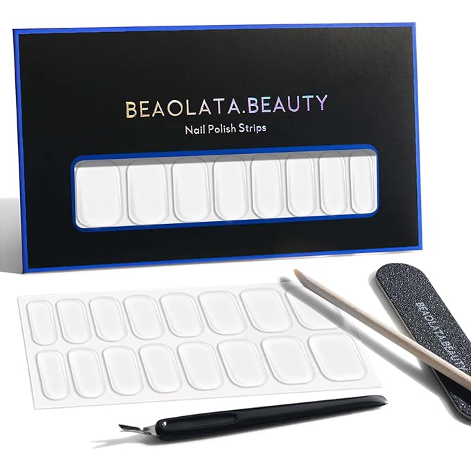 Nail Polish Strips, 32PCS Salon Quality Wraps, Long Lasting Gel Nail Stickers for Women Easy Apply& Remove (Crystal Clear Shadow)