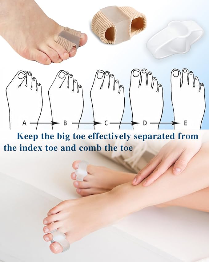 8PC Bunion Toe Separators Gel Bunion Corrector Soft Big Toe Spacers for Feet Women Men Toe Correct, Elasticity Hammer Toe Straightener with 2 Loops (4 Nylon+4Gel)